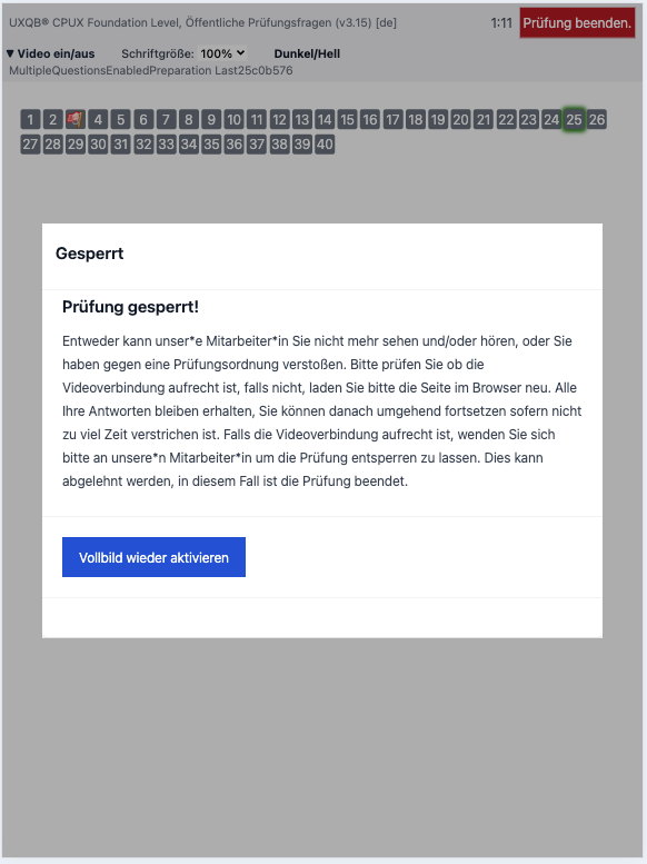 Prüfung gesperrt