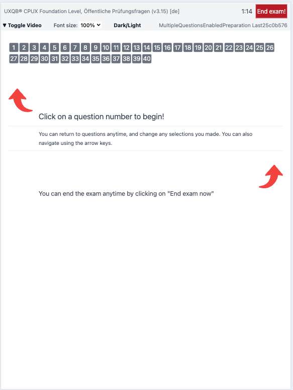 Exam Landing Page