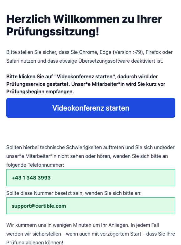Prüfungs-Startseite
