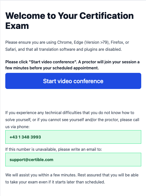 Exam Landing Page