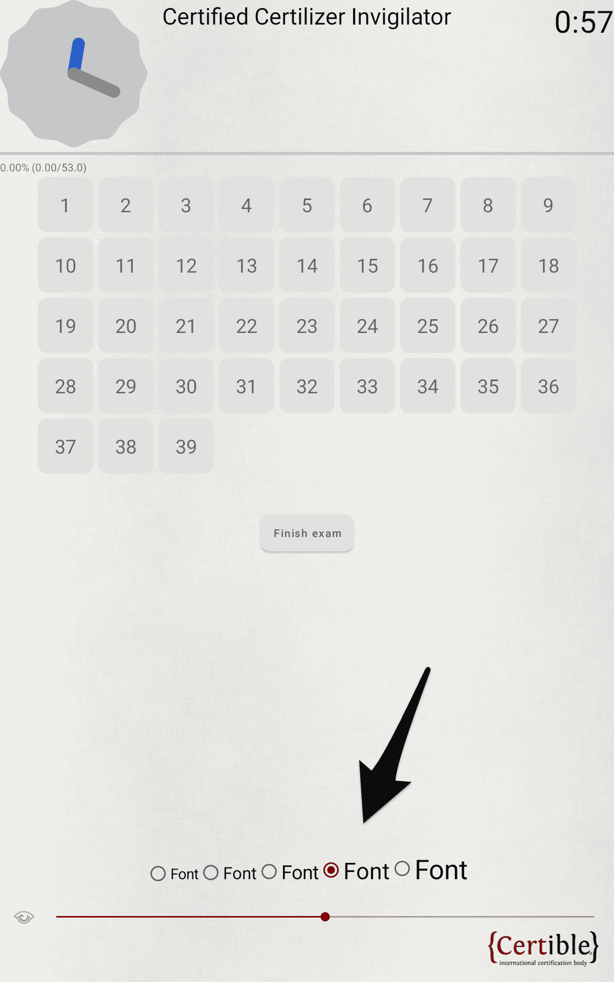 Font size selector and brightness slider