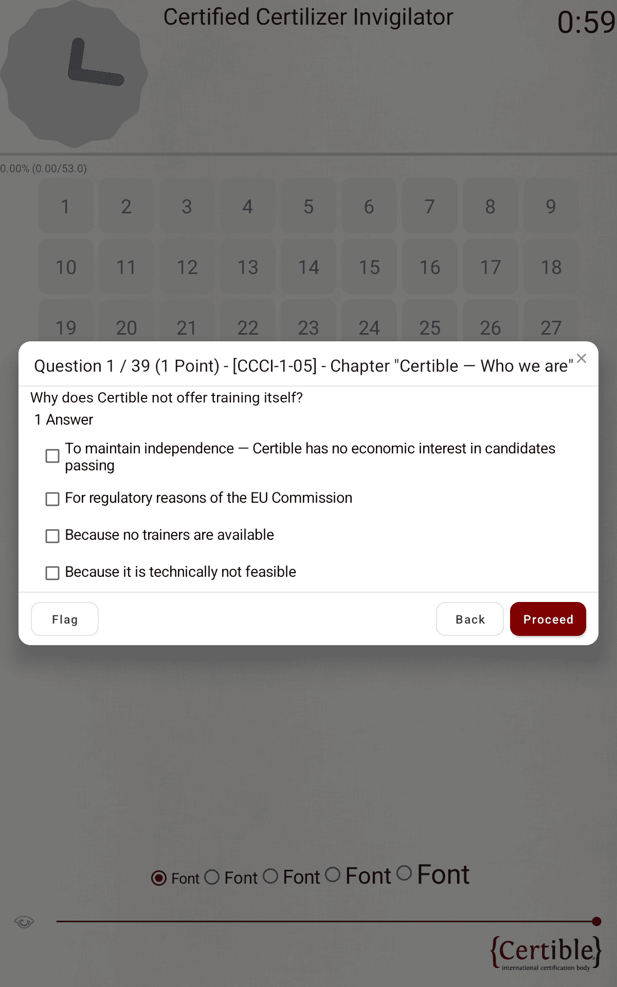 Exam interface with the question grid