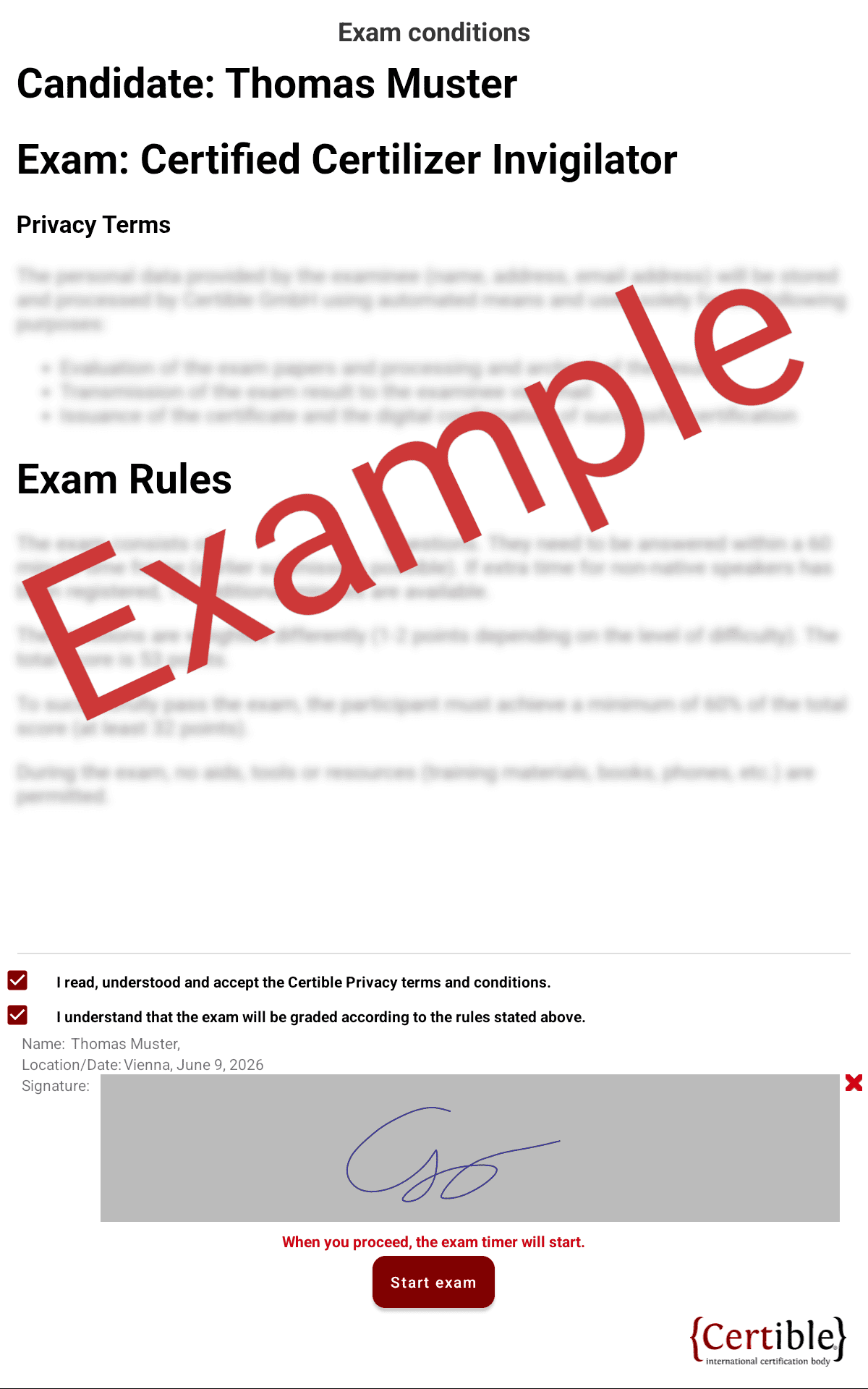 Terms and conditions with signature