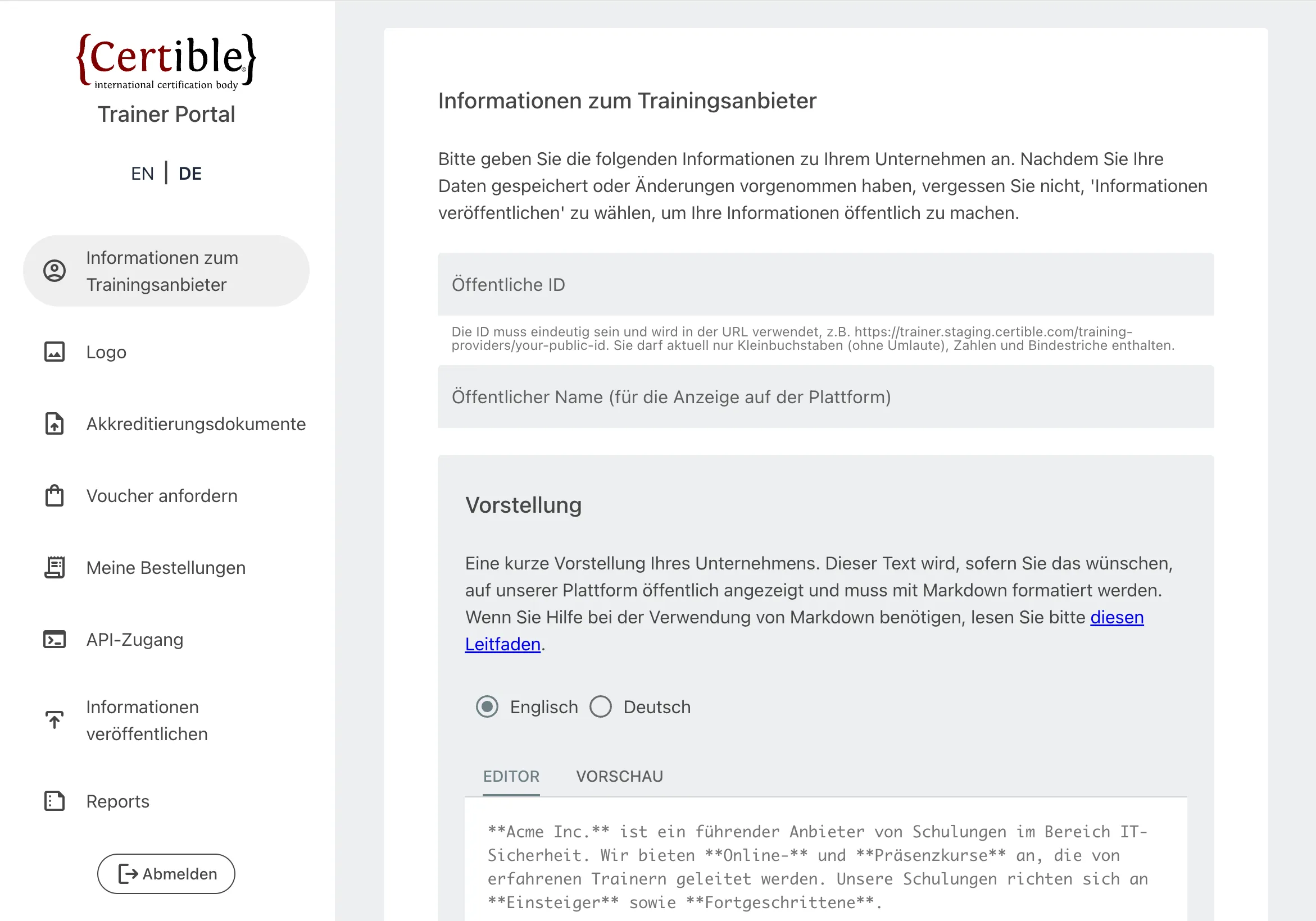 Trainer Portal screenshot