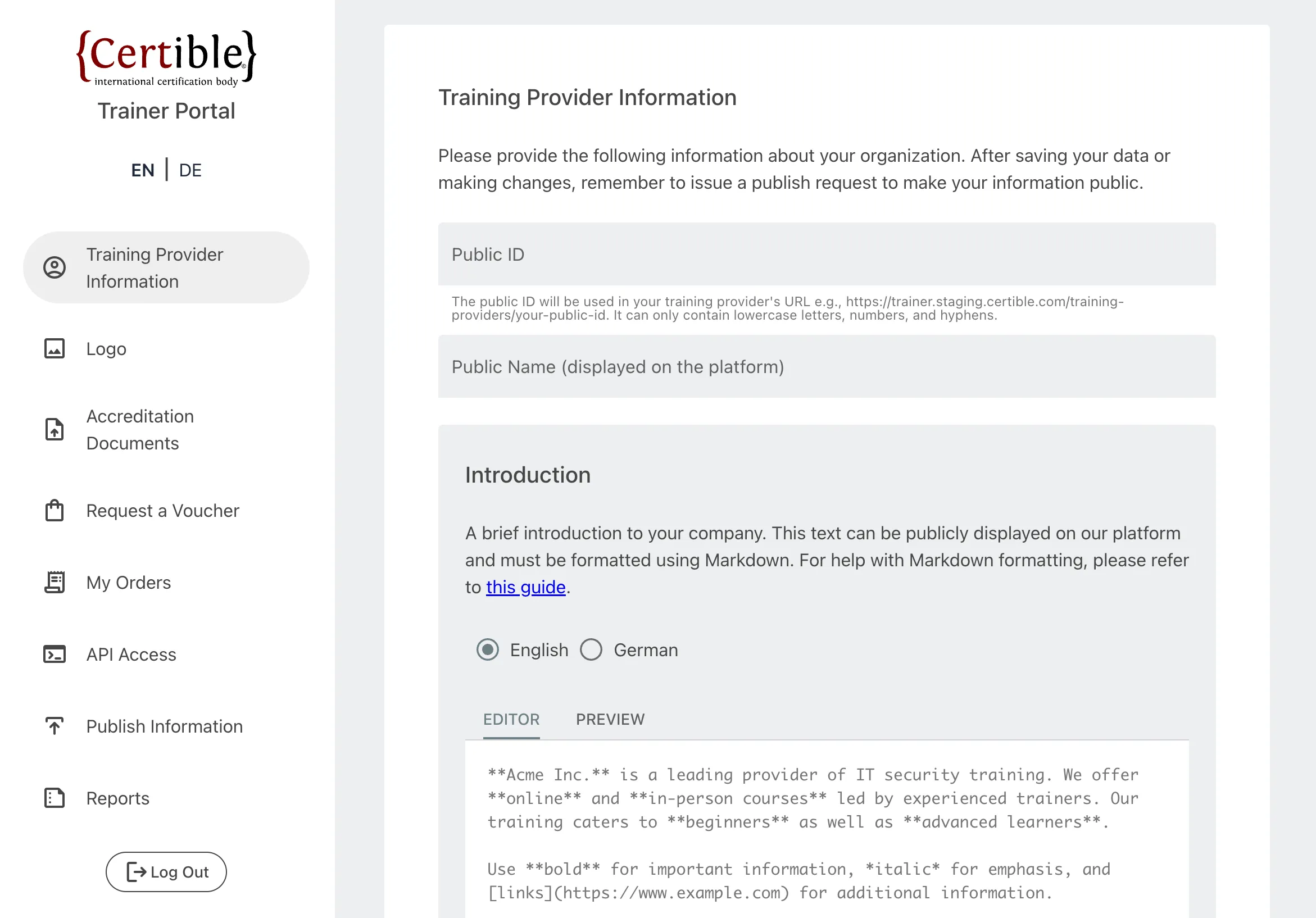 Trainer Portal screenshot